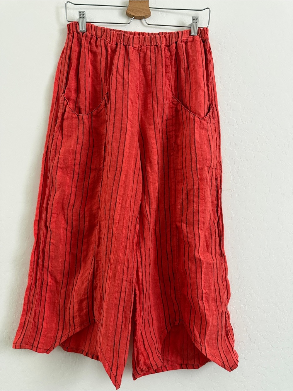 cynthia ashby jerry pants Red Striped Linen-Blend Sz S